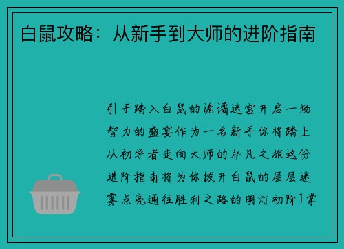 白鼠攻略：从新手到大师的进阶指南