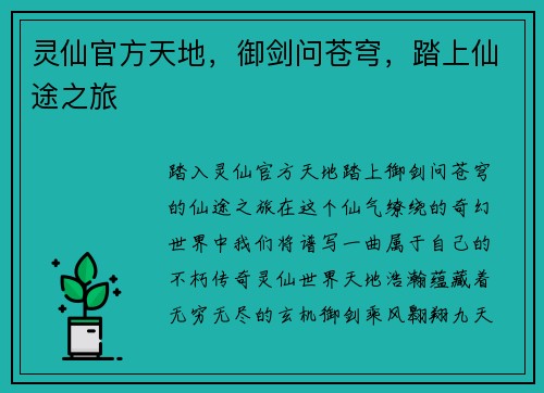 灵仙官方天地，御剑问苍穹，踏上仙途之旅